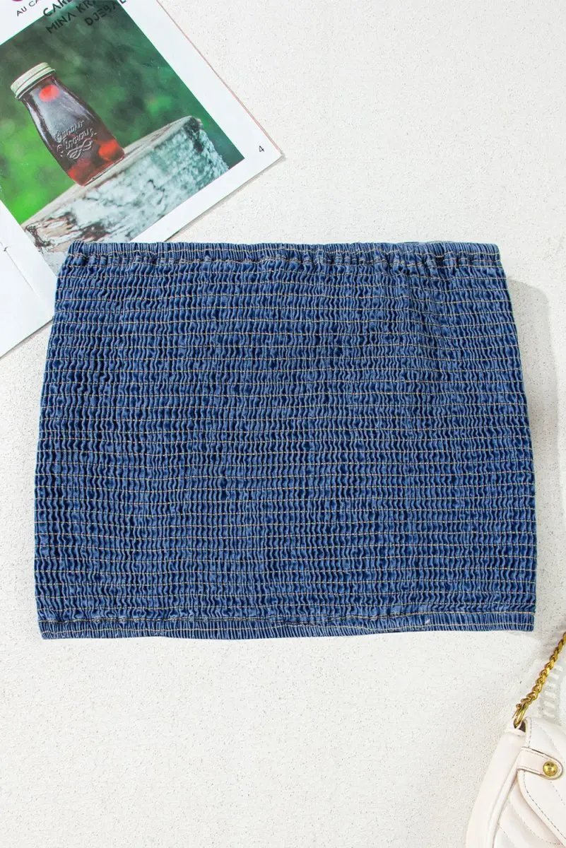 Sail Blue Vintage Bow Front Smocked Back Denim Tube Top - Love Salve